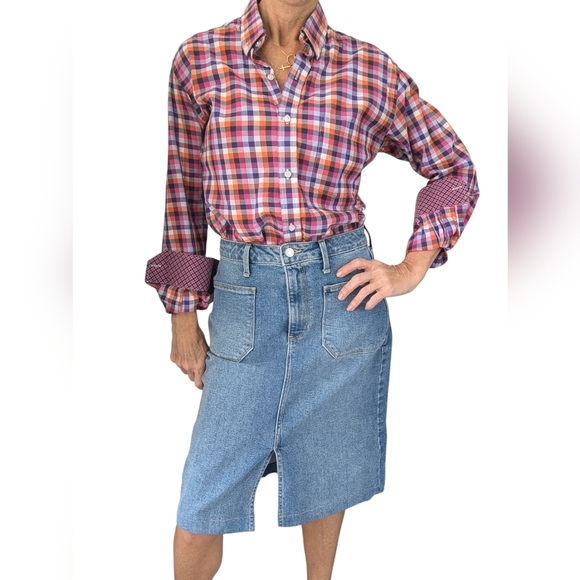 Just Black Denim High Waist Front Pocket Midi Skirt Blue Jean Modest Split Hem S - Picture 1 of 8